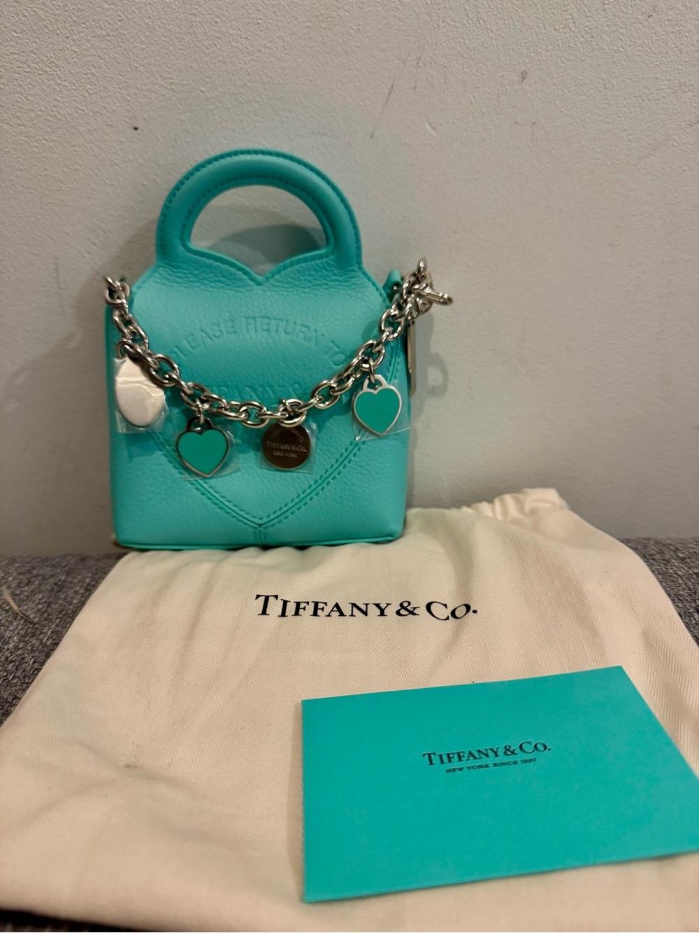 Tiffany & Co. Mini Tote in Tiffany Blue with Heart Charm Chain